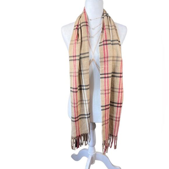 Cejon beige plaid unisex scarf made in Italy - Picture 4 of 13